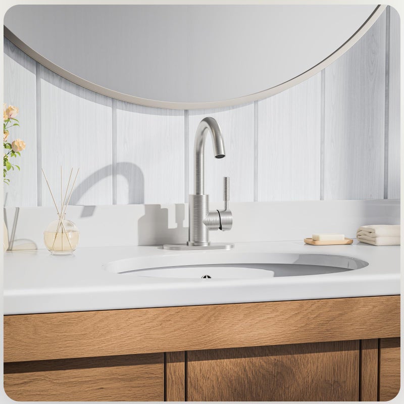 Phiestina Bathroom Sink Faucet,Single-Handle Bathroom Faucet with 4 Inch Deck Plate and Metal Drain, Fit for 1 or 3 Hole Installation, 360 Degree Rotation Spout, Brushed Nickel, WE08E-BN - Image 2